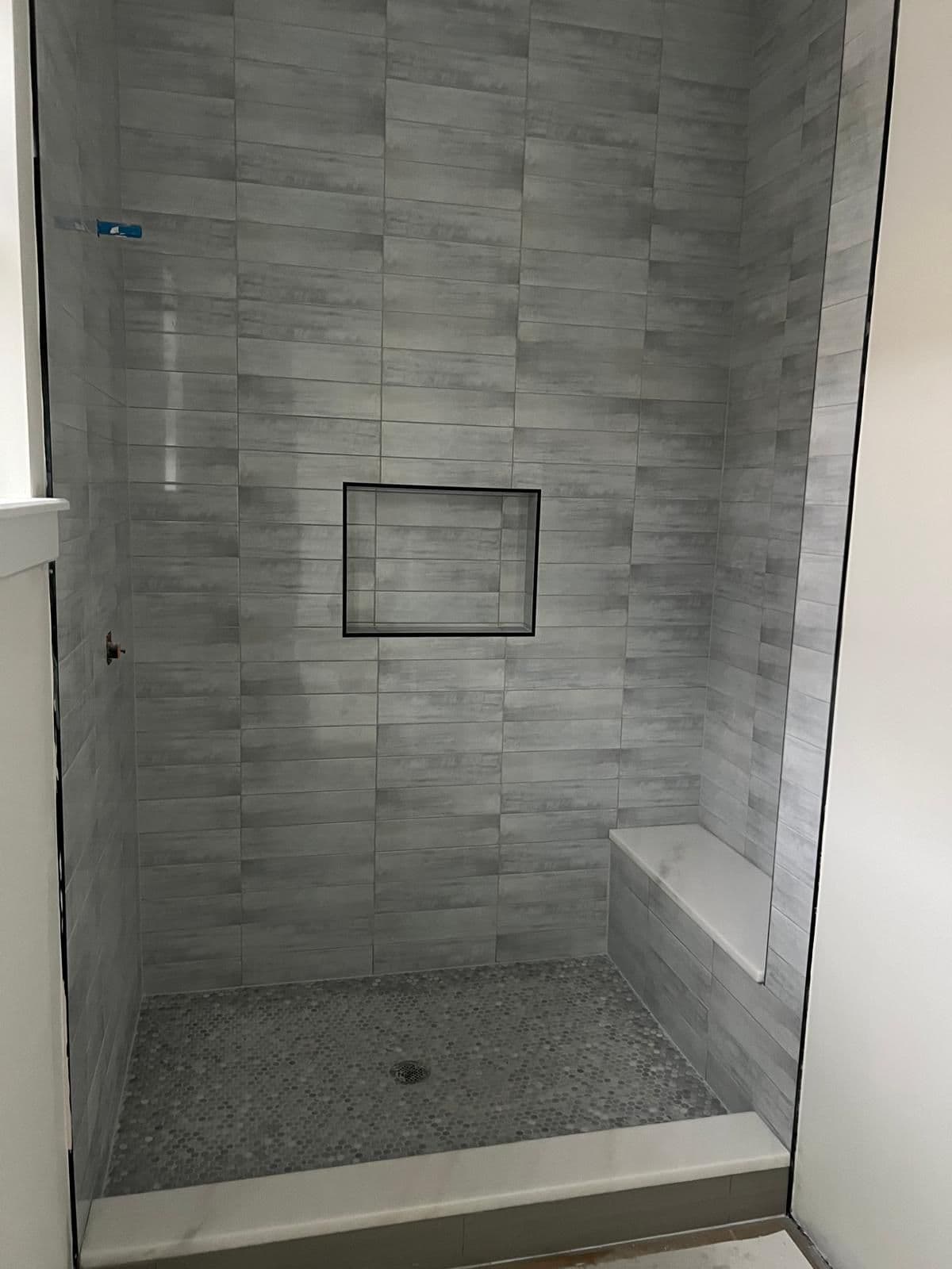 Gray Tile Shower with Bench