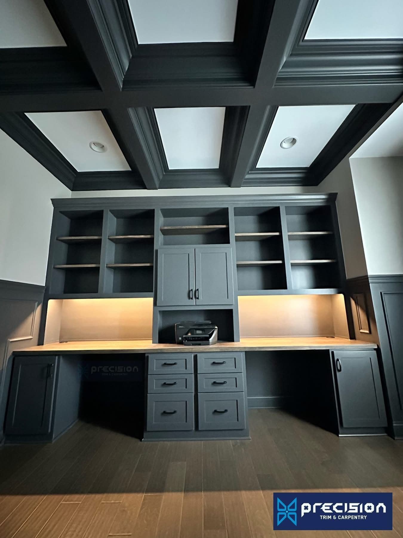 Custom Office with Coffered Ceiling